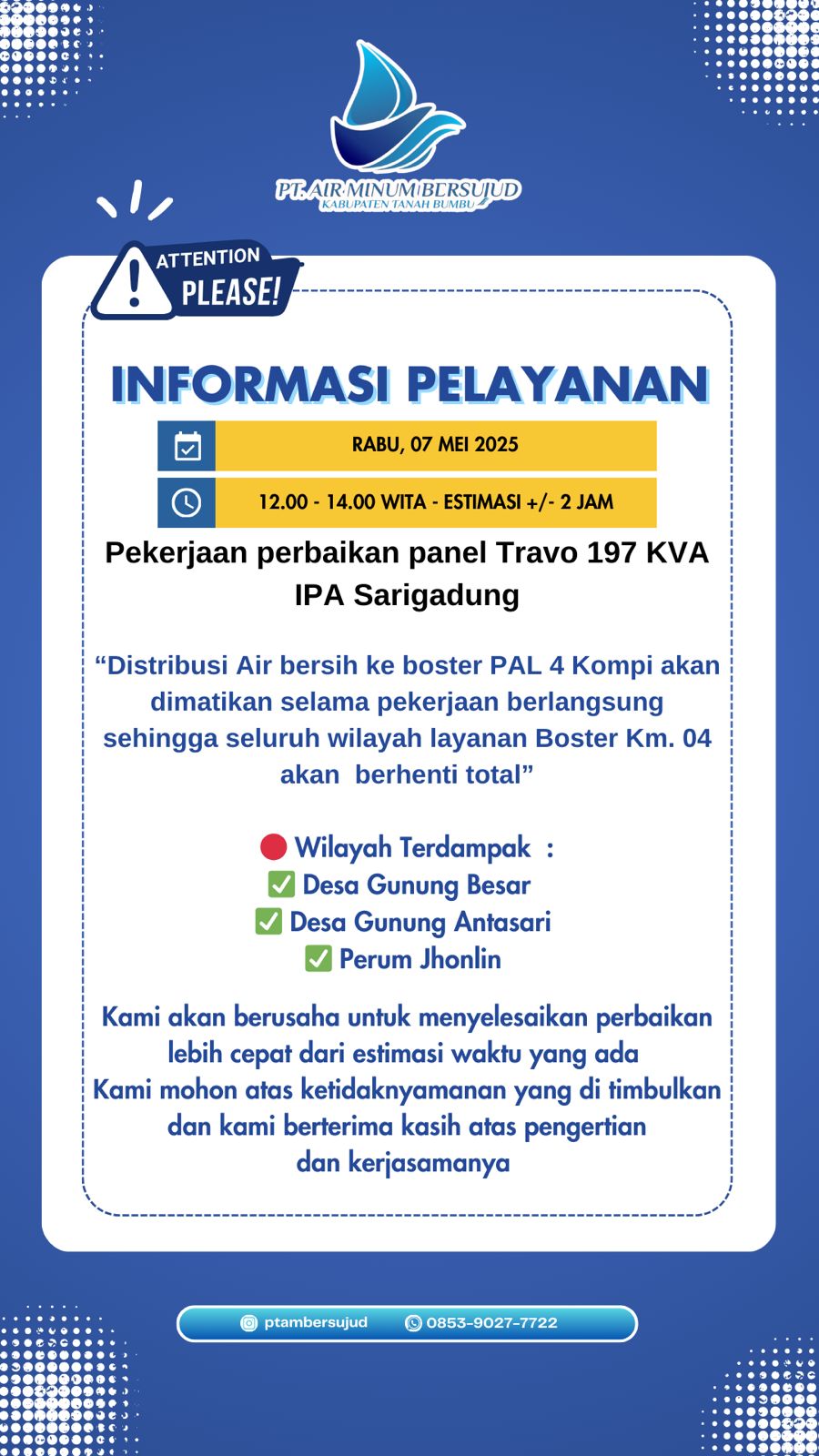 Pekerjaan perbaikan panel Travo 197 KVA IPA Sarigadung
