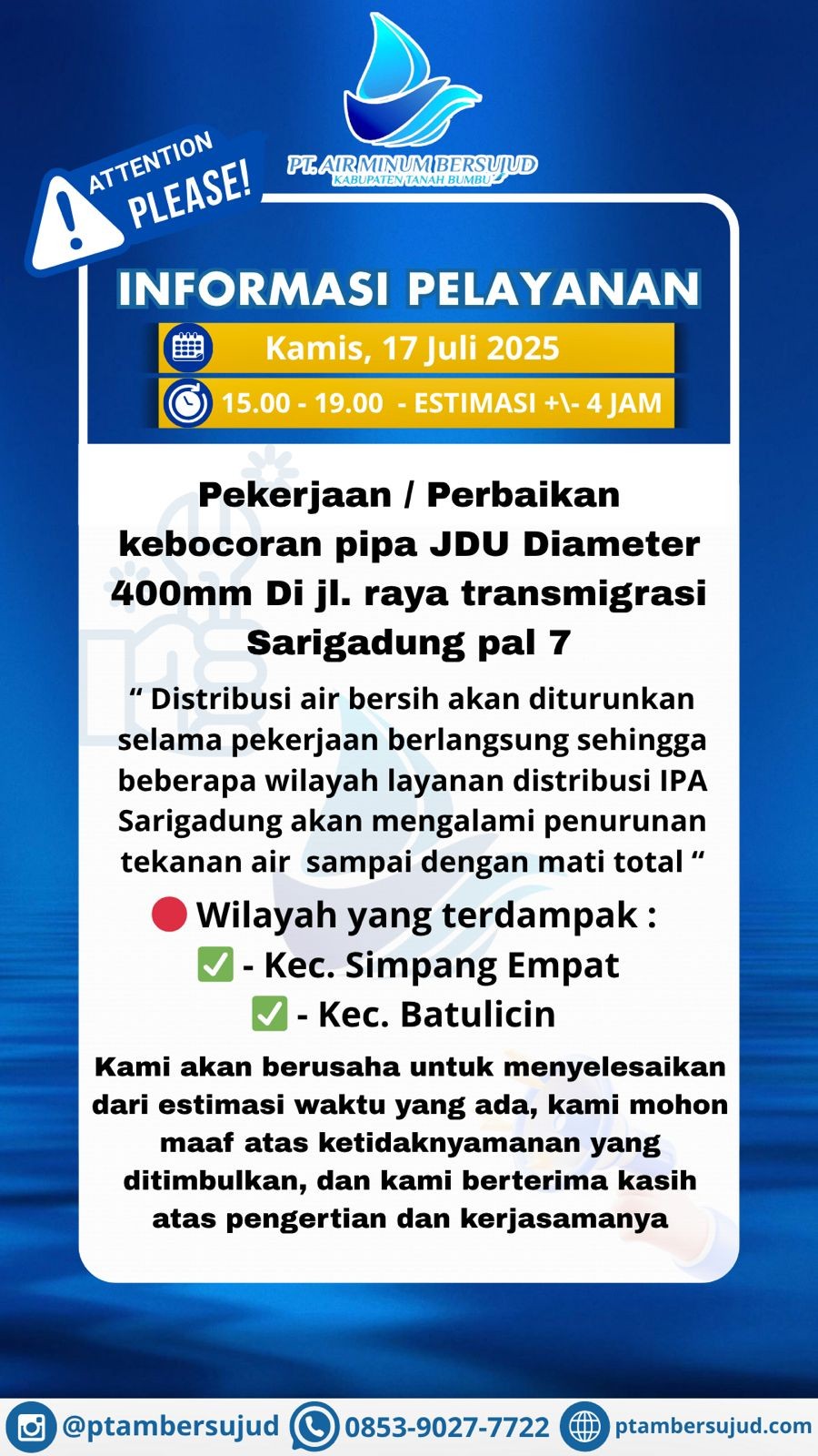 Pekerjaan / Perbaikan Pipa JDU Diameter 400mm